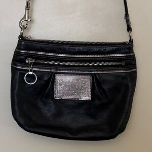 Coach Poppy Black and Silver Crossbody Leather Bag